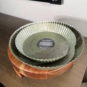 Set of 2 Galvanized Metal Plant Stands / Decorative Trays